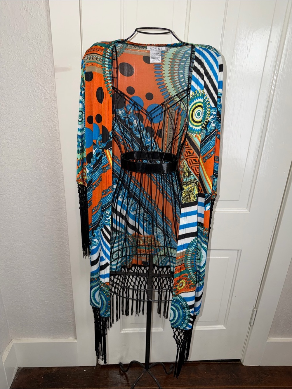 Adore Orange, Blue & Teal Bohemian Fringe Kimono